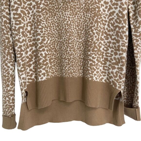 Michael Kors Animal Print Cowl Neck Pullover Sweater Tan/White Small - Picture 6 of 10